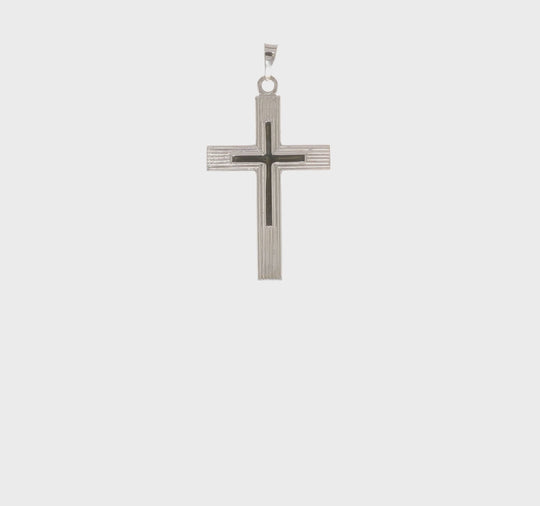 14k White Gold Polished Solid Stripe Double Cross Pendant