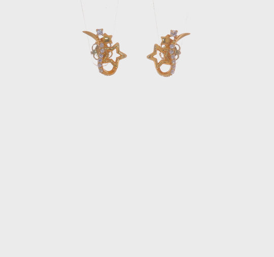 Pendientes de Botón de Oro Amarillo de 14k Pulido con Estrellas y Circonitas Cúbicas (CZ)