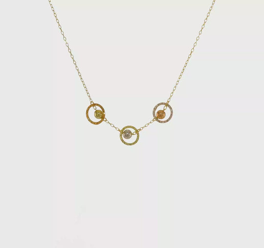 14K Polished D/C Tri-Color 3-Bead Necklace