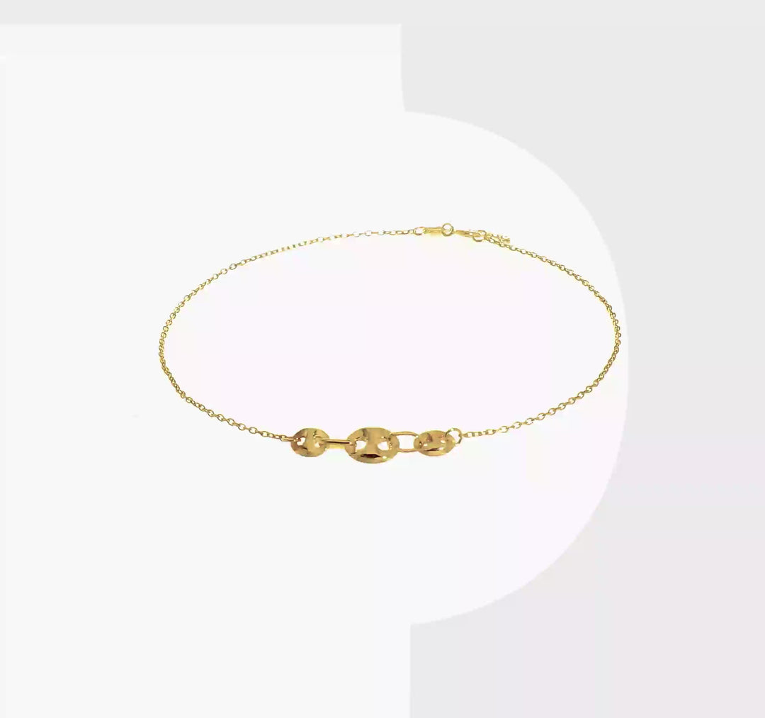 Tobillera de Enlace Fancy Pulido de 14K de 9 Pulgadas (más 1 Pulgada de Extensión)