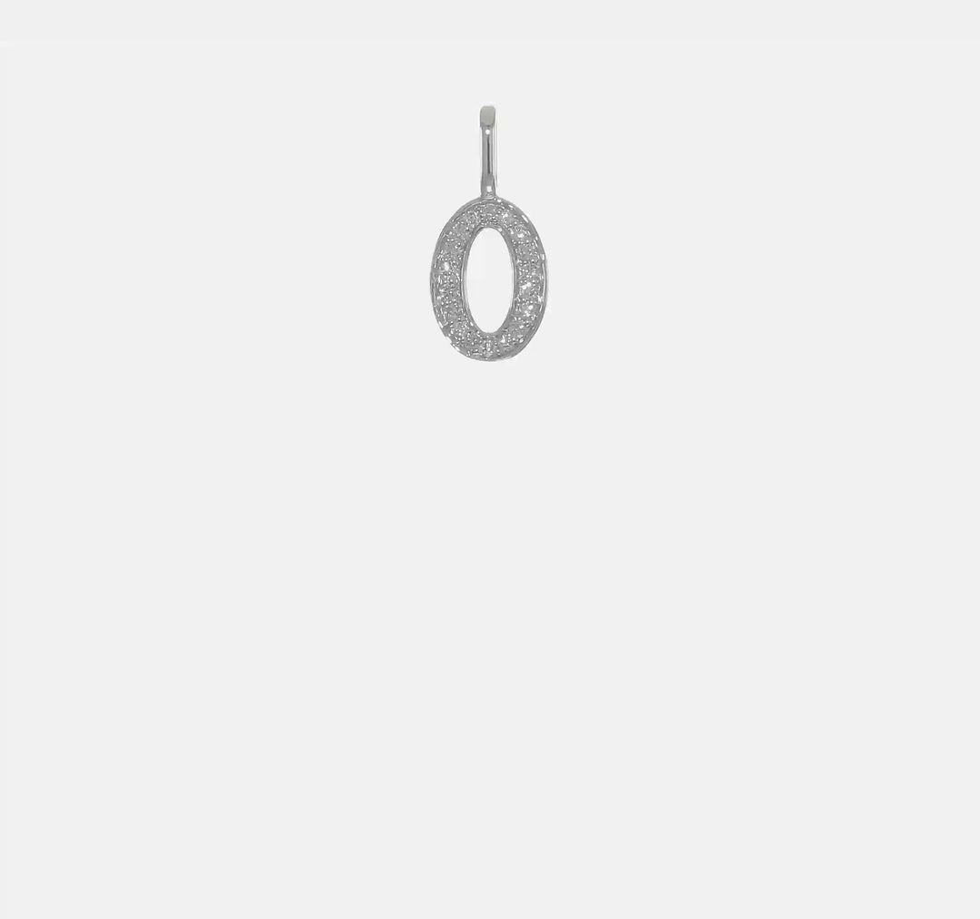 Number 0 Pendant with Diamonds in 14k White Gold 