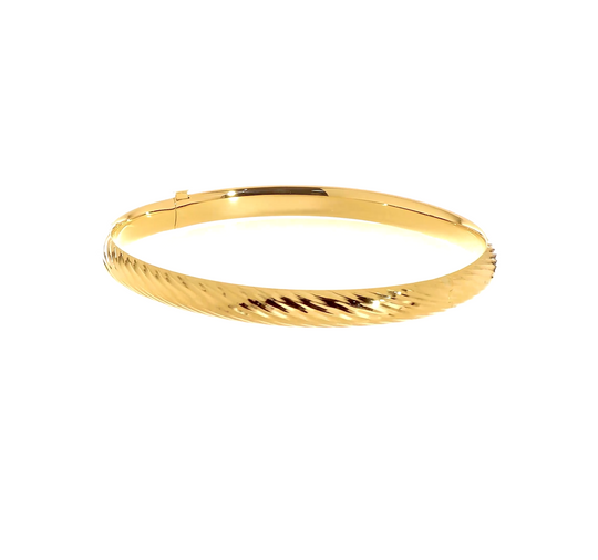 14k Yellow Gold 4/16" Textured Hinged Bangle Bracelet