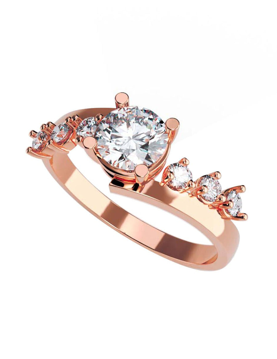 Anillo estilo piedras laterales con diamante de laboratorio redondo 0.52 ct, color D, claridad VVS2